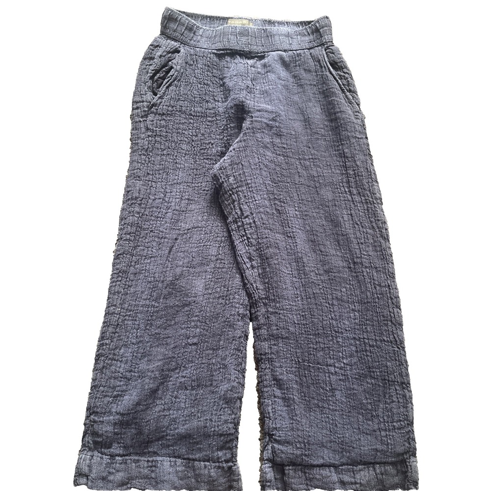 Tahari Linen Wide Leg Lined Cropped Pants Size S Navy Blue Coastal Lagenlook